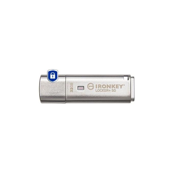 Kingston IKLP50-32GB IronKey Locker+ 50 Chiavetta USB 32GB USB 3.2 Gen 1 Tipo A Crittografia AES 256bit FIPS 197 colore Argento