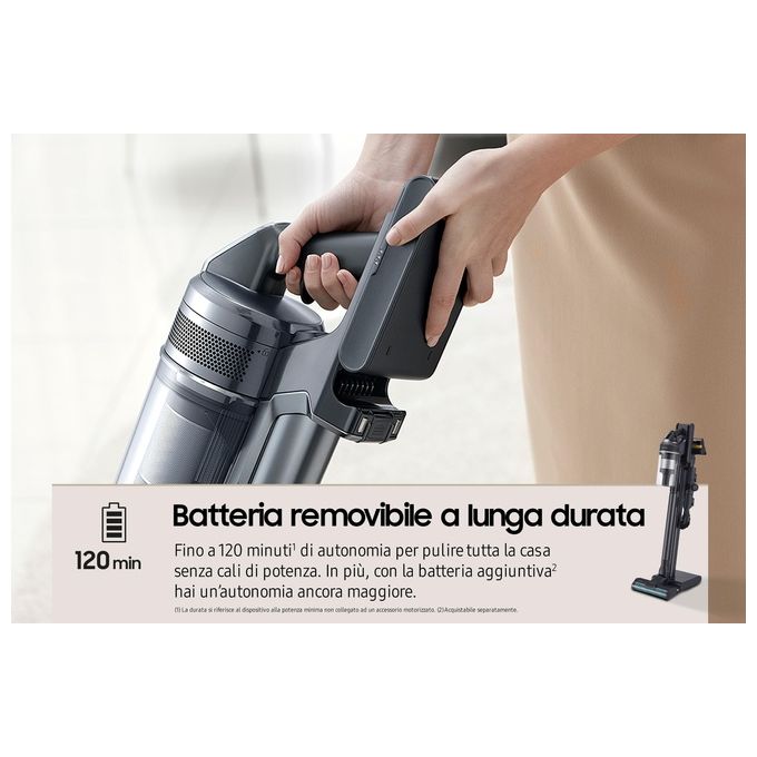 Samsung VS20C955CTK Jet 95 Aspirapolvere a Bastone Senza Sacco Multiciclonico 0,8 L 210W 120 min 86 dB colore Nero