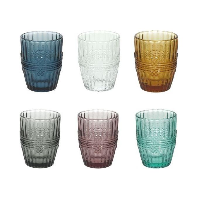 Tognana N3585E8M099 Ionico Set 6 Bicchieri da Acqua in Vetro 280 ml lavabili in lavastoviglie colore Multicolore