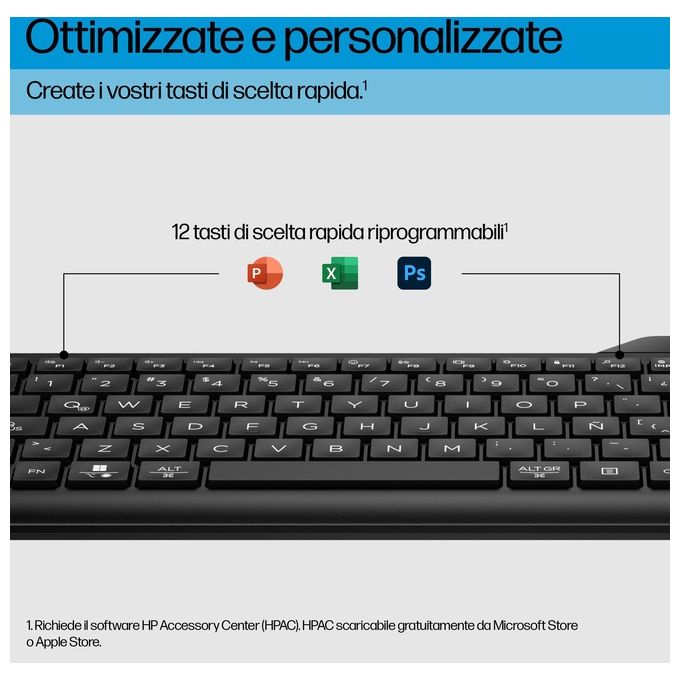HP 7N7B9AA Tastiera Wireless Dual-Mode Full-size Bluetooth 5.3 Multi-dispositivo Layout 100% colore Nero