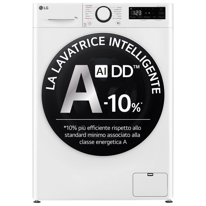 LG F4R5009TSWW - Lavatrice Libera Installazione 9 kg, Classe A-10%, Centrifuga 1400 giri-min, AI DD + TurboWash + Vapore, (85 × 60 × 56 cm), Bianco