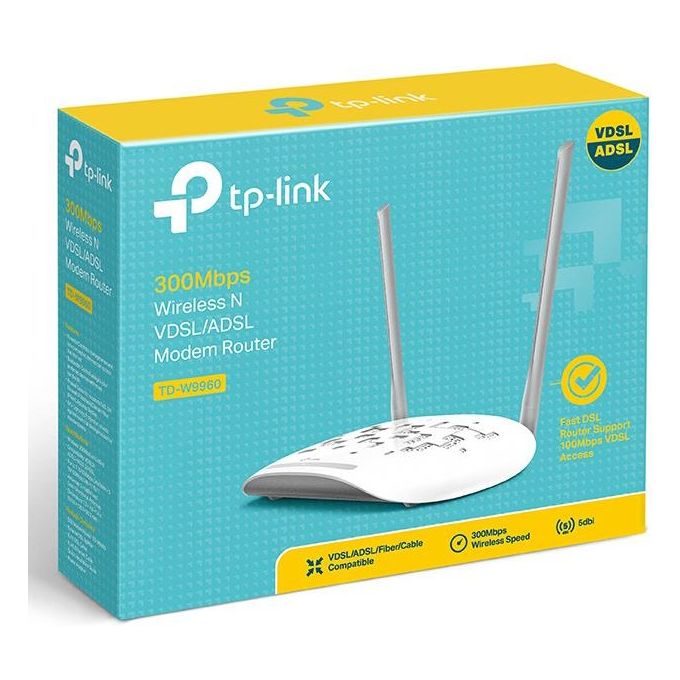 TP-Link TD-W9960 Modem Router ADSL VDSL2 Wi-Fi N300 2.4 GHz 4 Porte LAN Fast Ethernet colore Bianco