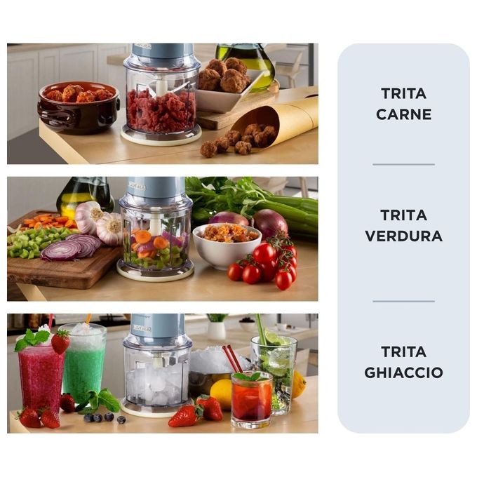 Ariete 438 Vintage Tritatutto Elettrico 4 Lame Acciaio Inox 2 Velocita' 0.6 L 400W colore Celeste