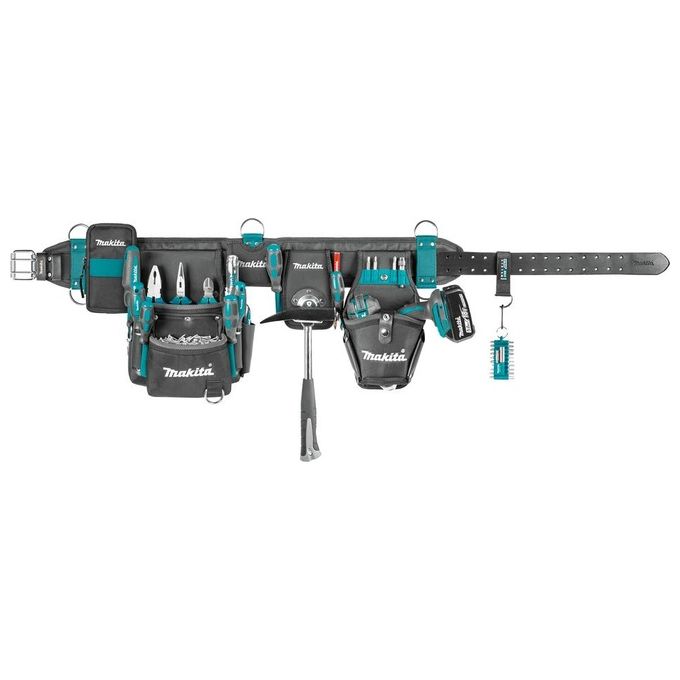 Makita E-15235 Cintura Portaattrezzi 5 Pezzi in Poliestere e Pelle con Tasche Multiple e Imbottitura in Rete Colore Nero Blu