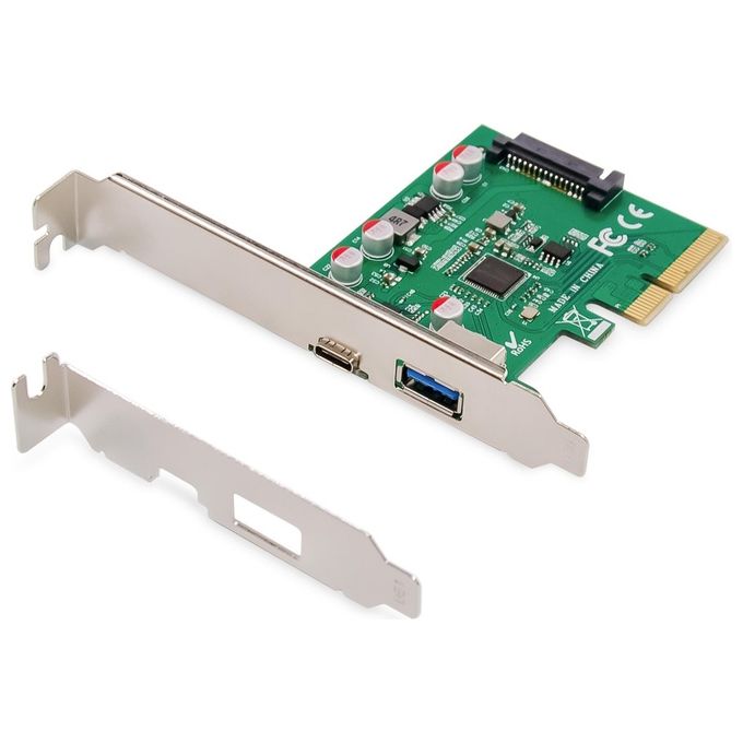 Digitus DS-30225 Scheda PCI Express 2 porte USB 3.1 Gen 2 fino a 10 Gbps con USB Type-C e USB-A colore Nero