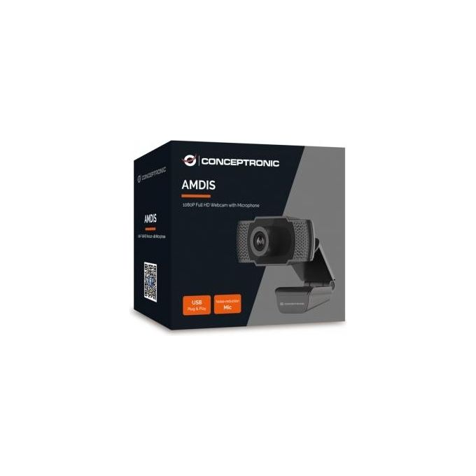 Conceptronic AMDIS01B Webcam Full HD 1080p 2 MP 30fps Microfono Integrato Riduzione Rumore USB 2.0 colore Nero
