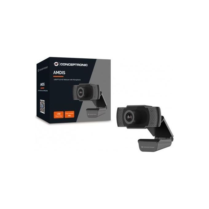 Conceptronic AMDIS01B Webcam Full HD 1080p 2 MP 30fps Microfono Integrato Riduzione Rumore USB 2.0 colore Nero