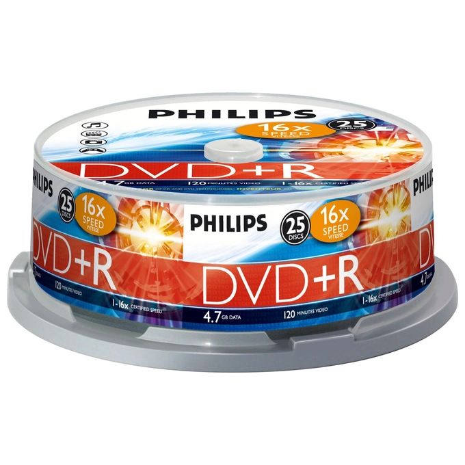Philips Dvd+r 16x 120m 4.7gb Cf.25 Campana per registrazione e archiviazione dati di alta qualita'