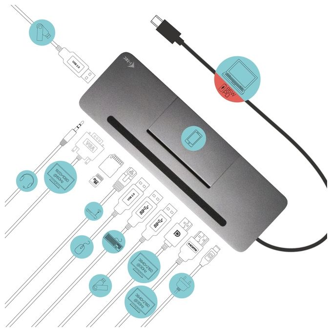 I-tec C31FLATDOCKPDPRO Docking Station USB-C 4K 3 Display Power Delivery 85W Ethernet Gigabit colore Grigio