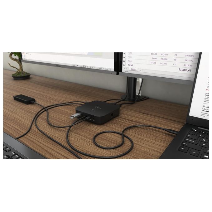 I-tec C31DUALDPDOCKPD100W USB-C Dual Display Docking Station con Power Delivery 100 W 2x DisplayPort 6 porte USB Ethernet Gigabit Kensington Lock VESA Support colore Nero