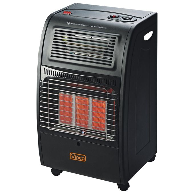 VINCO 71402 Stufa a Gas e Elettrica Ventilata 2 in 1 4200W 3 Potenze Gas 2 Potenze Elettriche Termostato Spegnimento Fiamma Antiribaltamento con Ruote colore Nero