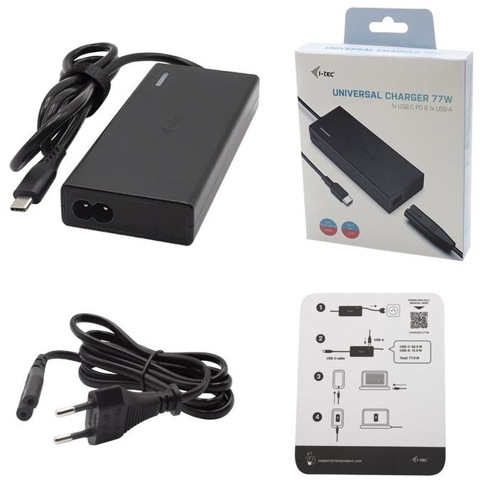 I-Tec CHARGER-C77W Alimentatore Usb-C Smart Charger 65W con Porta Usb-A 12W