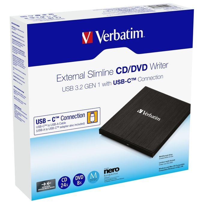 Verbatim Slimline CD-DVD ReWriter Usb-C