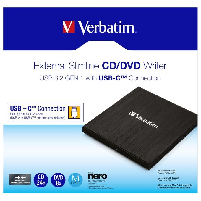Verbatim Slimline CD-DVD ReWriter Usb-C