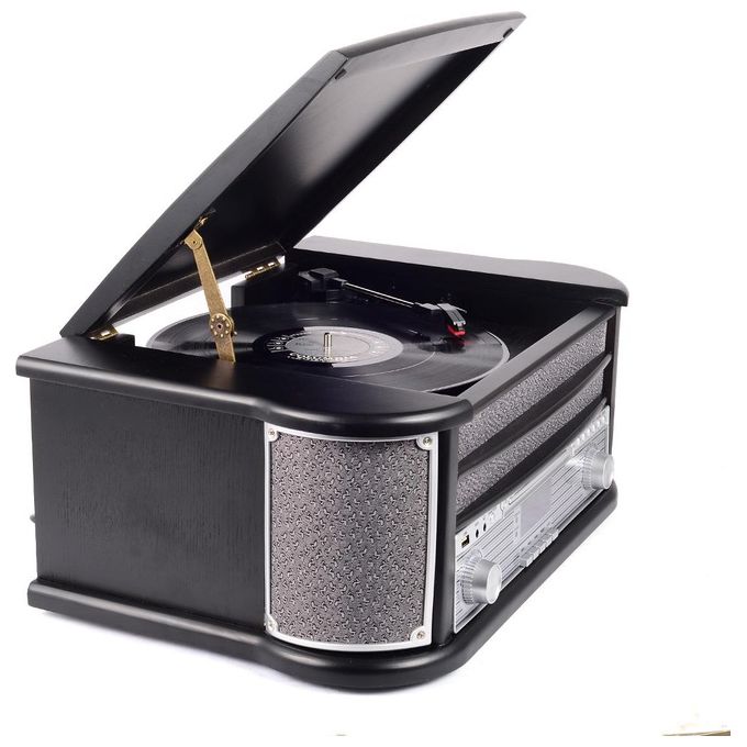 Denver MRD-51 BLACK Giradischi 3 Velocita' 33 1-3 45 78 RPM Lettore CD Radio DAB FM USB Registratore MP3 Lettore Cassette Colore Nero