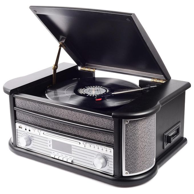 Denver MRD-51 BLACK Giradischi 3 Velocita' 33 1-3 45 78 RPM Lettore CD Radio DAB FM USB Registratore MP3 Lettore Cassette Colore Nero