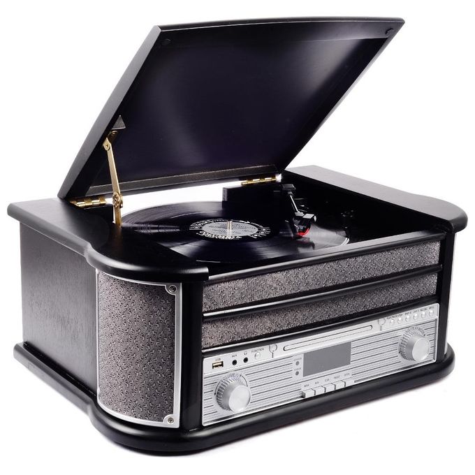 Denver MRD-51 BLACK Giradischi 3 Velocita' 33 1-3 45 78 RPM Lettore CD Radio DAB FM USB Registratore MP3 Lettore Cassette Colore Nero