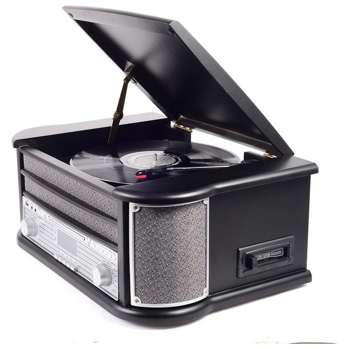 Denver MRD-51 BLACK Giradischi 3 Velocita' 33 1-3 45 78 RPM Lettore CD Radio DAB FM USB Registratore MP3 Lettore Cassette Colore Nero