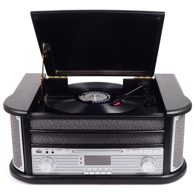 Denver MRD-51 BLACK Giradischi 3 Velocita' 33 1-3 45 78 RPM Lettore CD Radio DAB FM USB Registratore MP3 Lettore Cassette Colore Nero