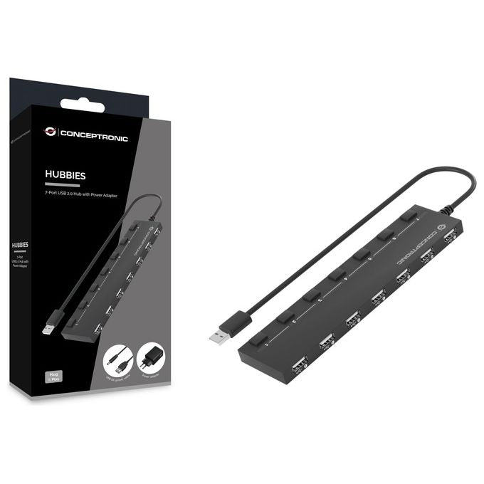Conceptronic HUBBIES08BP Hub di Interfaccia Usb 2.0 480 Mbit-s Nero