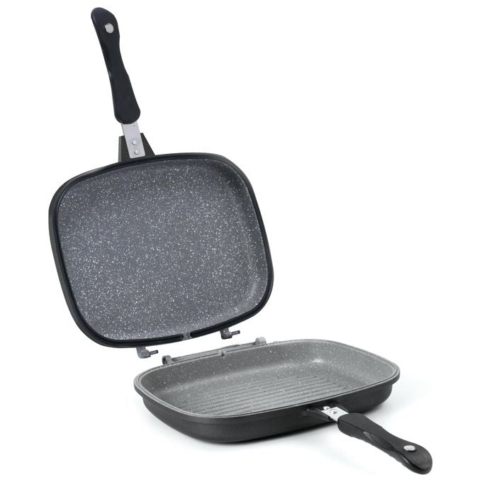 Aeternum Y0F7GD0320 Grill Doppia Petravera Bistecchiera 2 Piastre Componibili Utilizzabili Singolarmente Adatto a Tutti i Piani di Cottura incluso Induzione colore Grigio