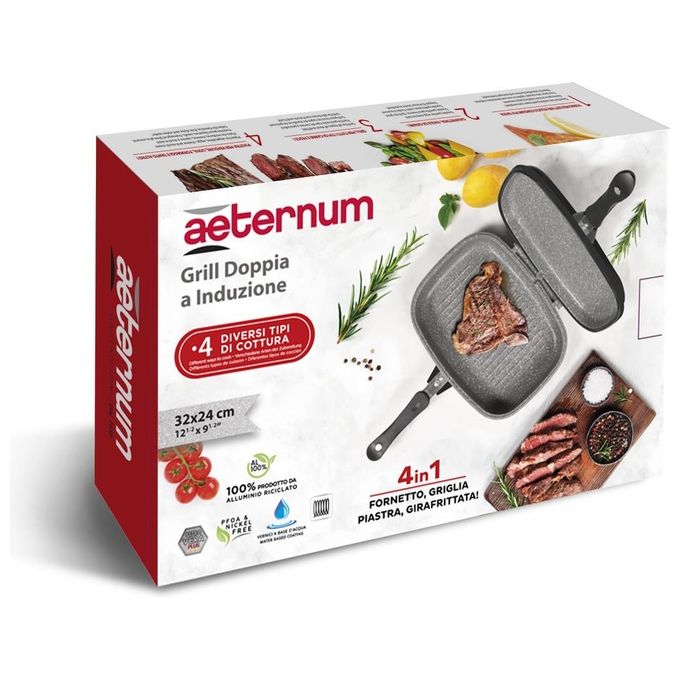Aeternum Y0F7GD0320 Grill Doppia Petravera Bistecchiera 2 Piastre Componibili Utilizzabili Singolarmente Adatto a Tutti i Piani di Cottura incluso Induzione colore Grigio