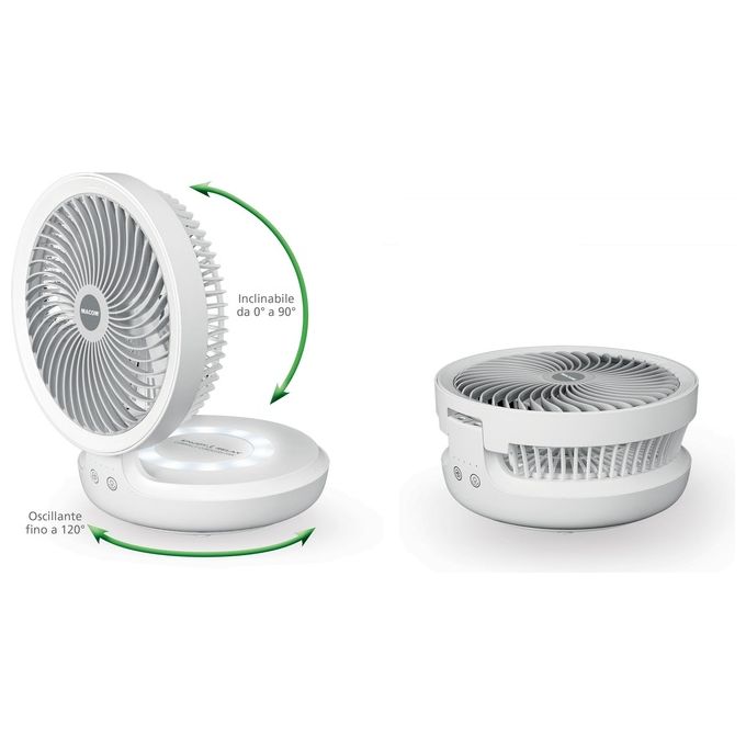 Macom 990 Enjoy and Relax Ventilatore da Tavolo Cordless Ricaricabile USB 19 cm 4 Velocita' Batteria 4000 mAh colore Bianco