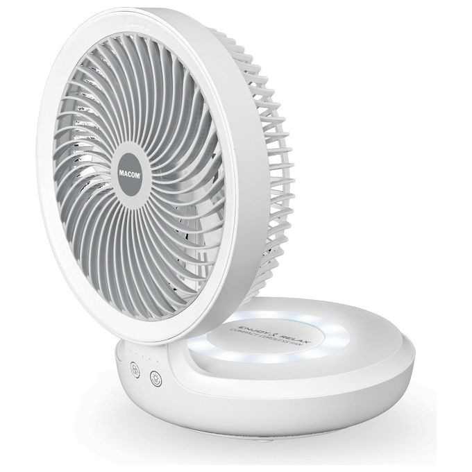 Macom 990 Enjoy and Relax Ventilatore da Tavolo Cordless Ricaricabile USB 19 cm 4 Velocita' Batteria 4000 mAh colore Bianco