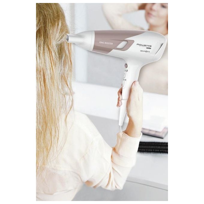 Rowenta CV5830 Studio Dry Glow Asciugacapelli con Booster Ionico Thermo Control 2100 W Bianco-Oro Rosa
