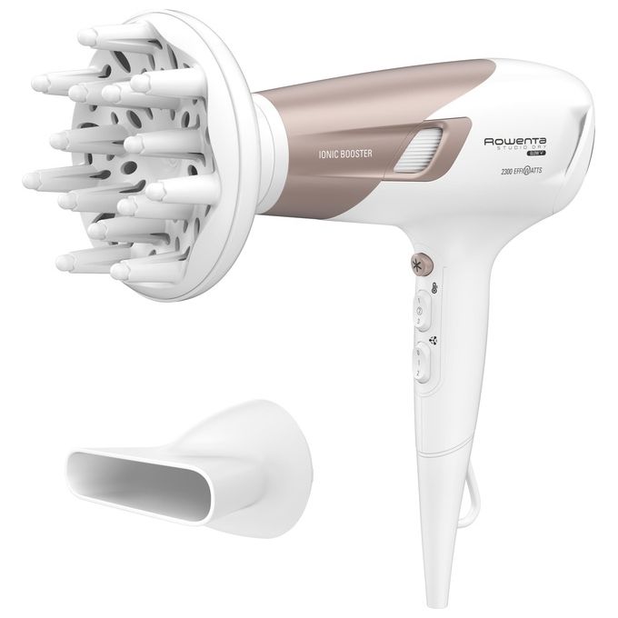 Rowenta CV5830 Studio Dry Glow Asciugacapelli con Booster Ionico Thermo Control 2100 W Bianco-Oro Rosa