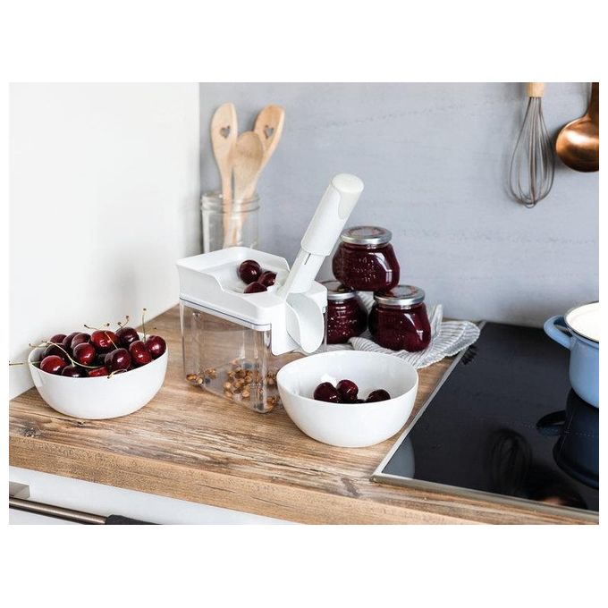 Leifheit 37211 Cherrymat 3.0 Snocciolatore per Ciliegie fino a 15 Kg-ora manico ergonomico lavastoviglie colore Bianco