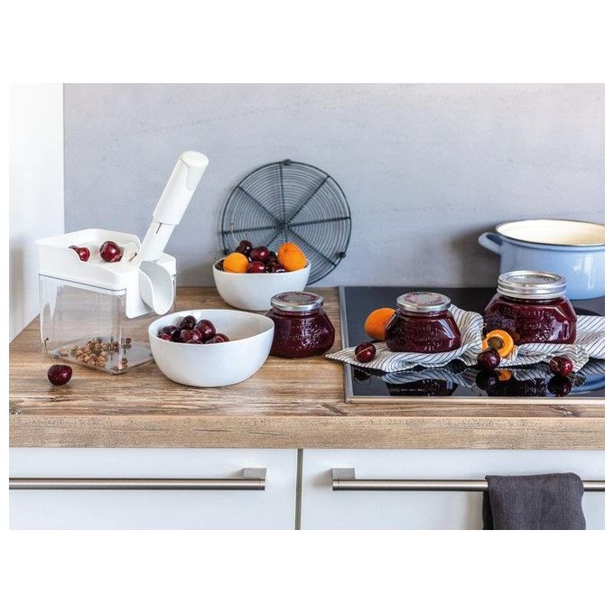 Leifheit 37211 Cherrymat 3.0 Snocciolatore per Ciliegie fino a 15 Kg-ora manico ergonomico lavastoviglie colore Bianco