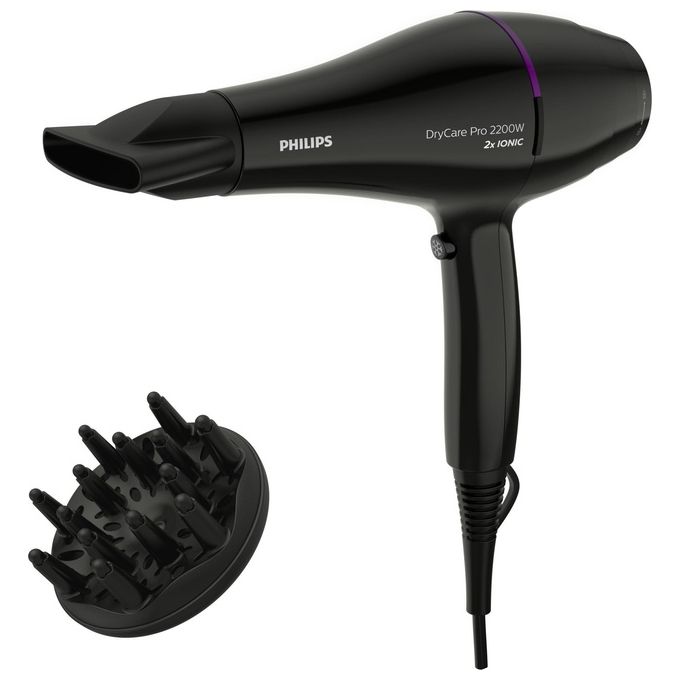 Philips BHD274-00 DryCare Pro Asciugacapelli 2200 W Motore AC ThermoProtect Ionico 6 velocita' Concentratore 9 mm Diffusore colore Nero