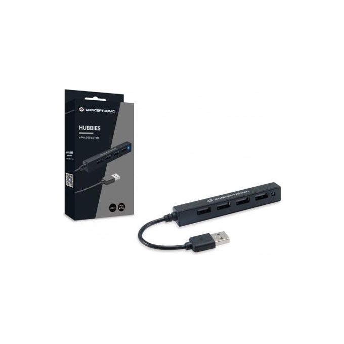 Conceptronic HUBBIES05B Hub USB 2.0 4 Porte 480 Mbit-s Autoalimentato con Indicatori LED colore Nero
