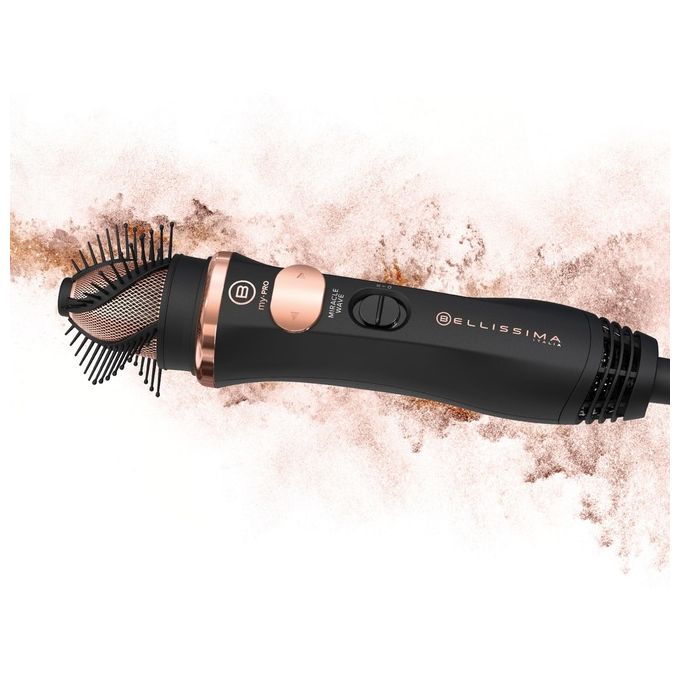 BELLISSIMA 11747 My Pro Miracle Wave GH19 Spazzola ad Aria Modellante 1100 W Rotazione Automatica Ceramica colore Nero Rosa