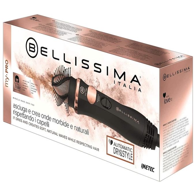 BELLISSIMA 11747 My Pro Miracle Wave GH19 Spazzola ad Aria Modellante 1100 W Rotazione Automatica Ceramica colore Nero Rosa