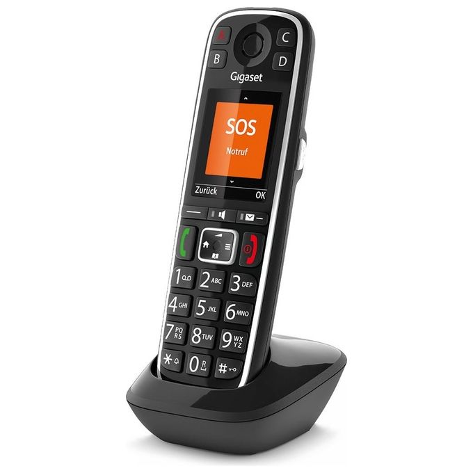 Gigaset E720HX Cordless Aggiuntivo DECT GAP Senior Display 2.2'' Bluetooth Vivavoce Rubrica 200 Voci SMS SOS colore Nero