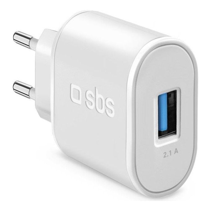 Sbs Caricabatterie da Viaggio da 2100mAh Usb Bianco
