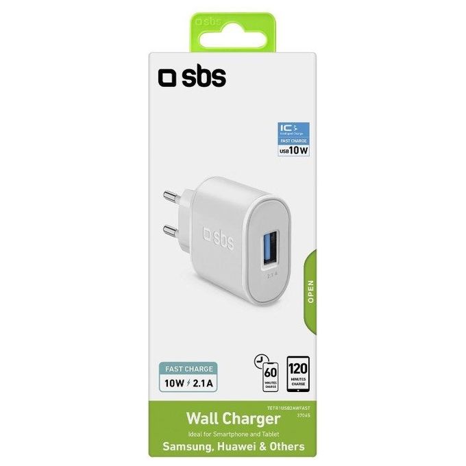 Sbs Caricabatterie da Viaggio da 2100mAh Usb Bianco