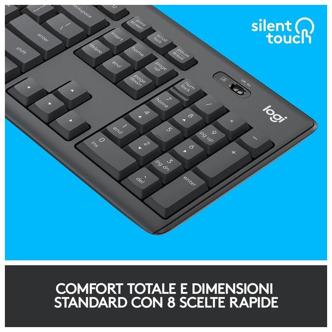 Logitech MK295 Kit Tastiera e Mouse Wireless SilentTouch Full-size QWERTY Italiano 1000 DPI colore Grafite