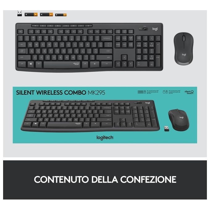 Logitech MK295 Kit Tastiera e Mouse Wireless SilentTouch Full-size QWERTY Italiano 1000 DPI colore Grafite