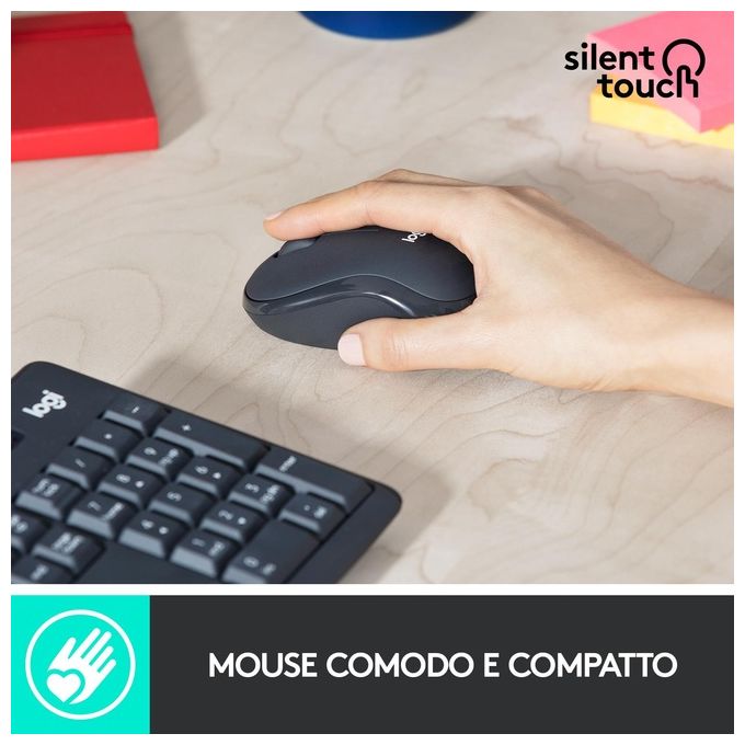 Logitech MK295 Kit Tastiera e Mouse Wireless SilentTouch Full-size QWERTY Italiano 1000 DPI colore Grafite