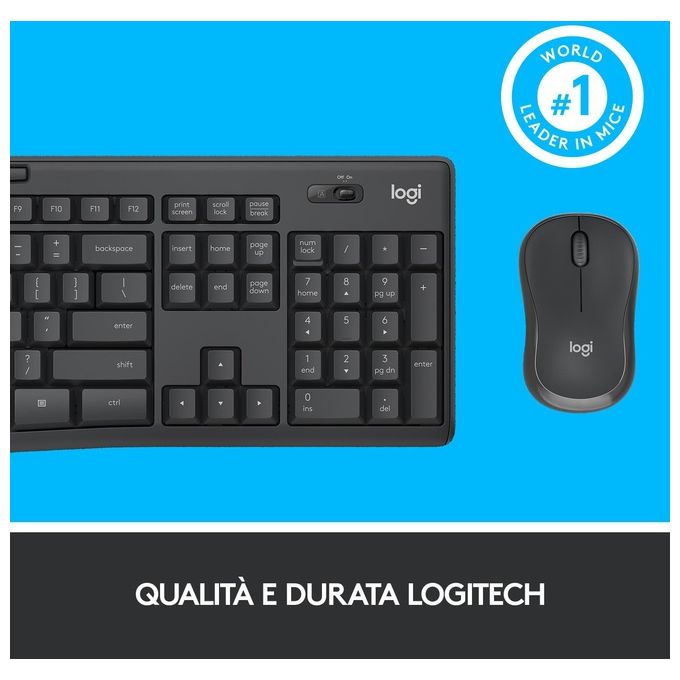 Logitech MK295 Kit Tastiera e Mouse Wireless SilentTouch Full-size QWERTY Italiano 1000 DPI colore Grafite