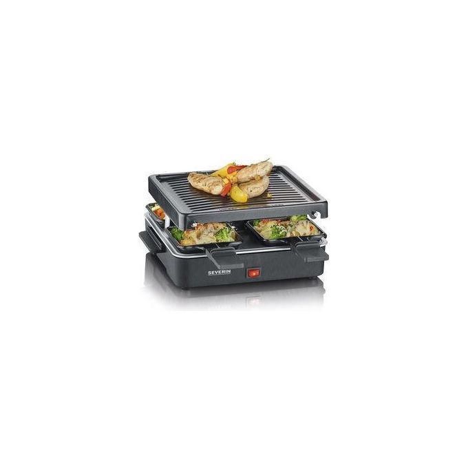Severin RG 2370 Raclette Grill per 4 Persone 600W Piastra Antiaderente 21x21 cm 4 Padelline Incluse colore Nero
