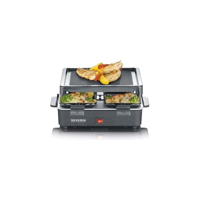 Severin RG 2370 Raclette Grill per 4 Persone 600W Piastra Antiaderente 21x21 cm 4 Padelline Incluse colore Nero