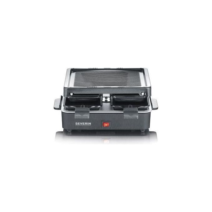 Severin RG 2370 Raclette Grill per 4 Persone 600W Piastra Antiaderente 21x21 cm 4 Padelline Incluse colore Nero