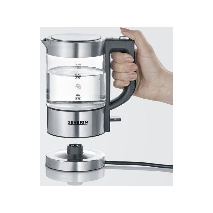 Severin WK3472 Mini Bollitore Elettrico in Vetro 0,5 L 1100 W Filtro Anticalcare BPA Free colore Nero