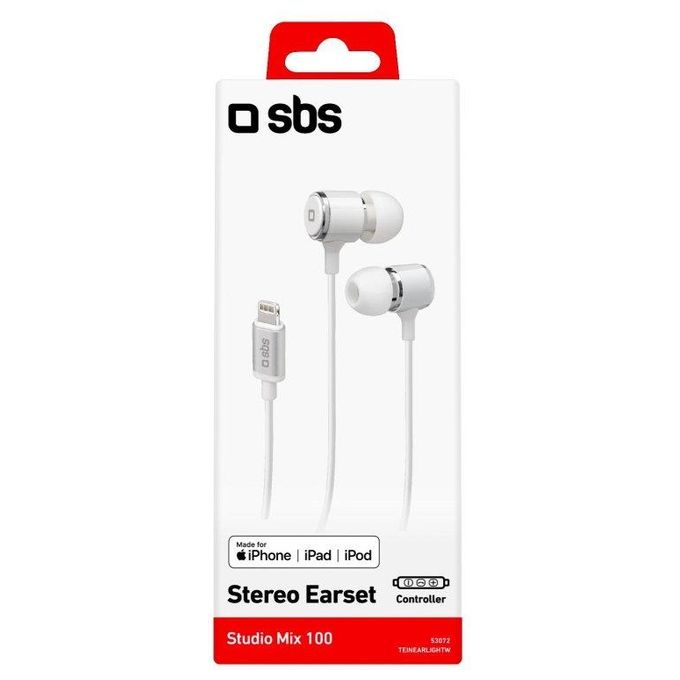 SBS MONO STEREO Auricolari In-ear con Cavo Lightning Microfono Integrato Comandi Volume Bianco colore Bianco