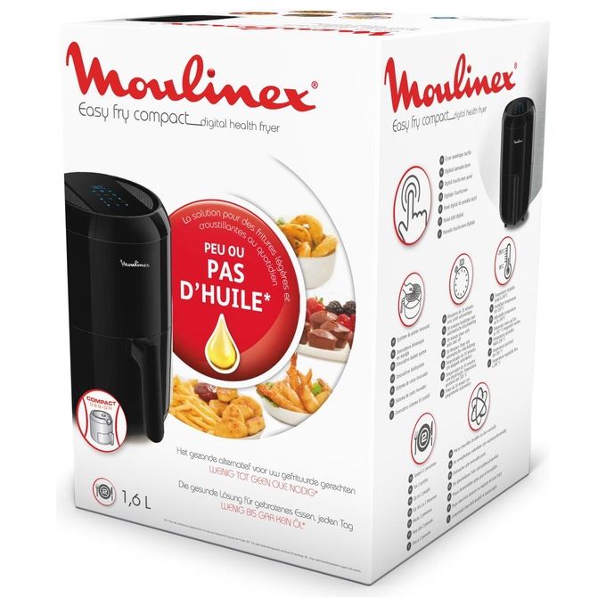 Moulinex EZ3018 Easy Fry Compact Precision Friggitrice ad Aria Elettrica Compatta senza Olio Capacita' 1,6 Litri 6 Funzioni Touch Screen Nero