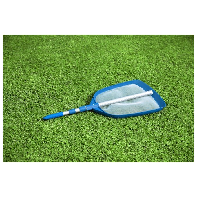 Bestway 58635 AquaScoop Retino per Piscina Piatto Asta Telescopica 163 cm Alluminio 3 Sezioni colore Grigio Blu